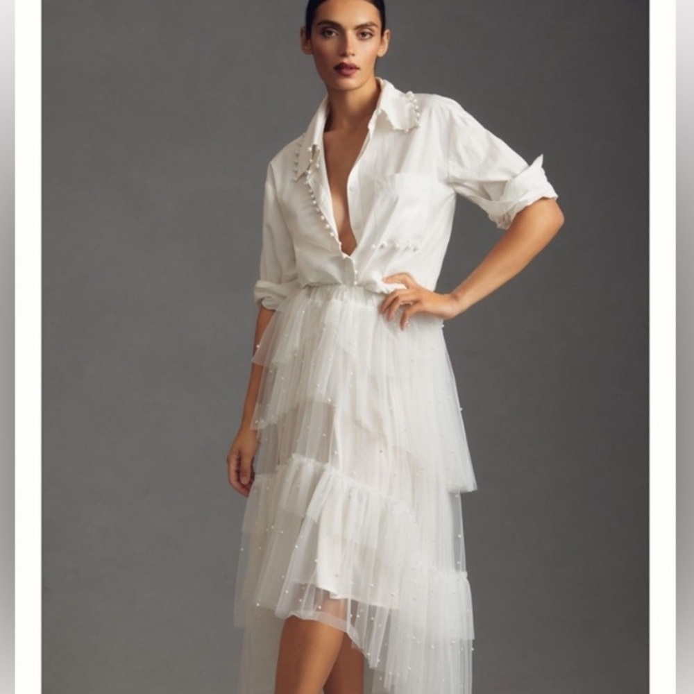 - NWT size 1X Maeve Tulle & Pearl-Embellished Sheer Skirt